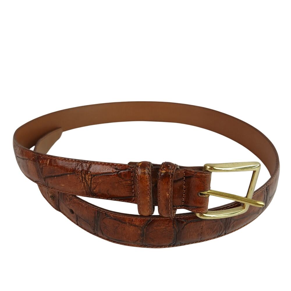Brighton Men's SZ 36 VTG Made In The USA Croc Embossed Leather Belt Brass Buckle